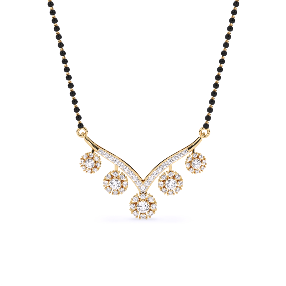 Modern V-Shaped Floral Diamond Mangalsutra