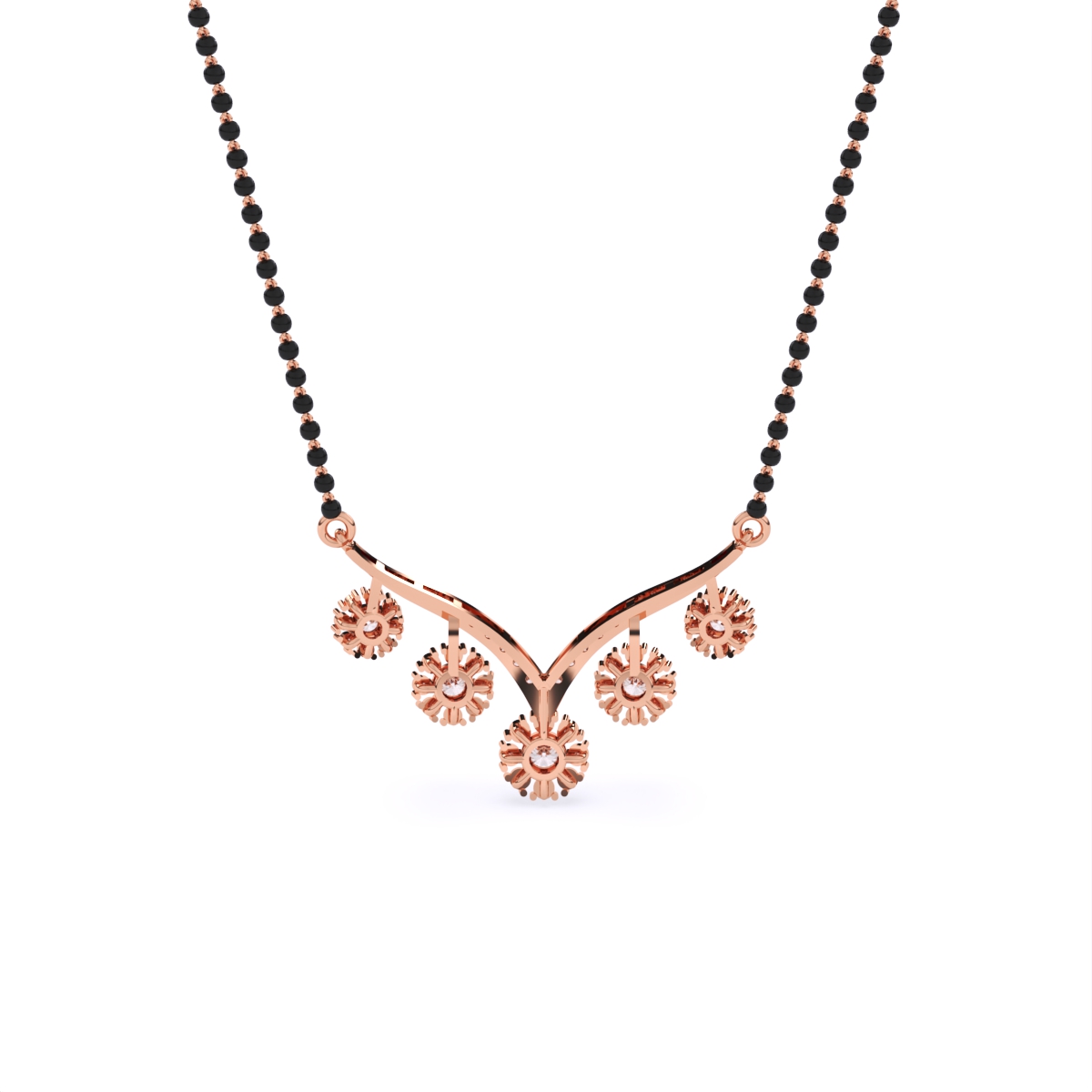 Modern V-Shaped Floral Diamond Mangalsutra
