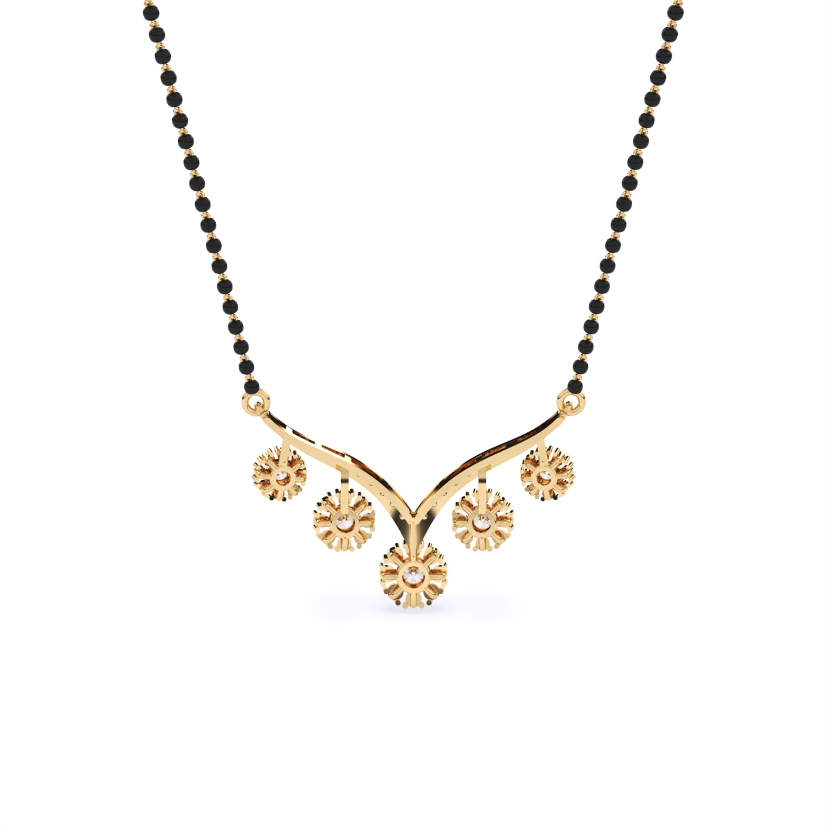 Modern V-Shaped Floral Diamond Mangalsutra