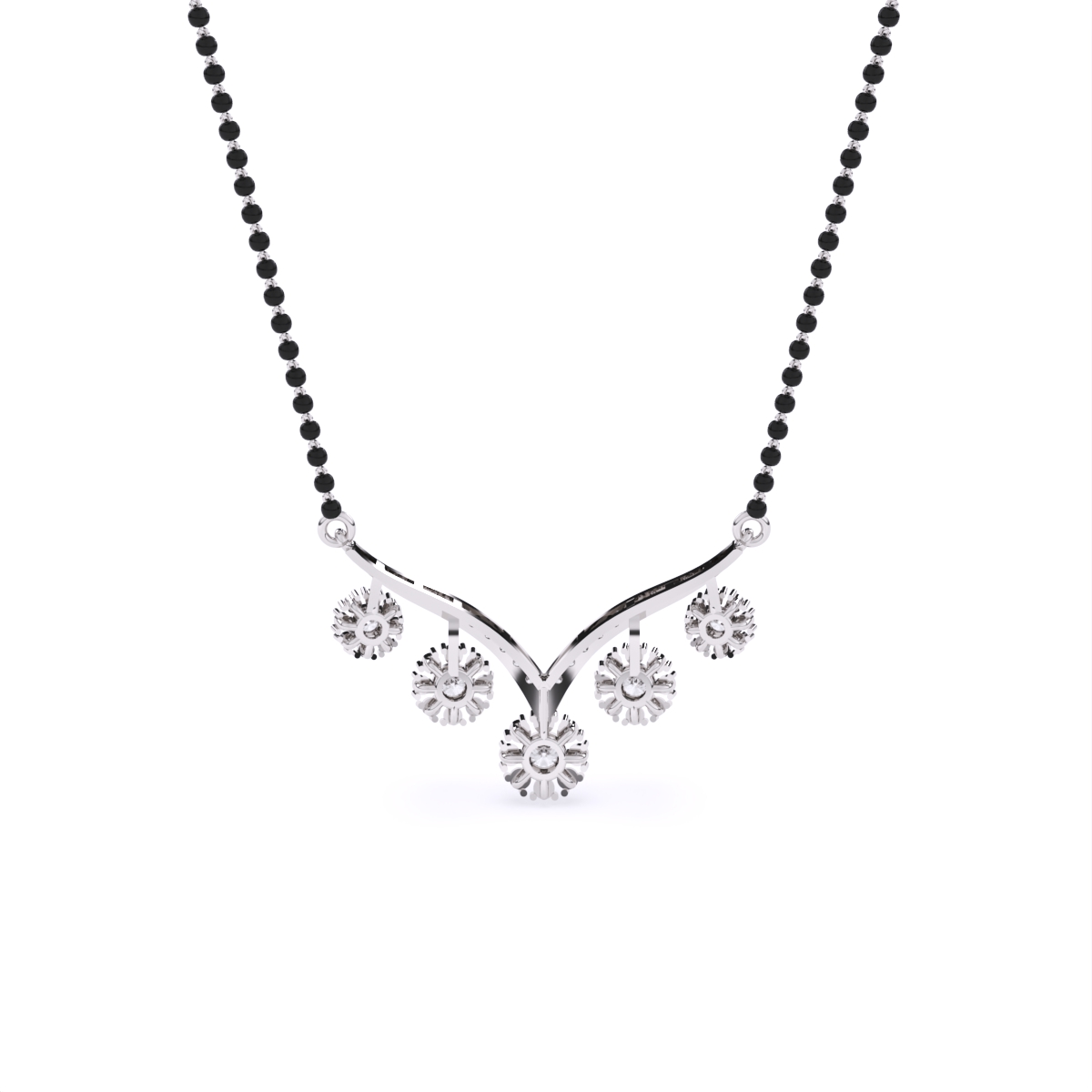 Modern V-Shaped Floral Diamond Mangalsutra