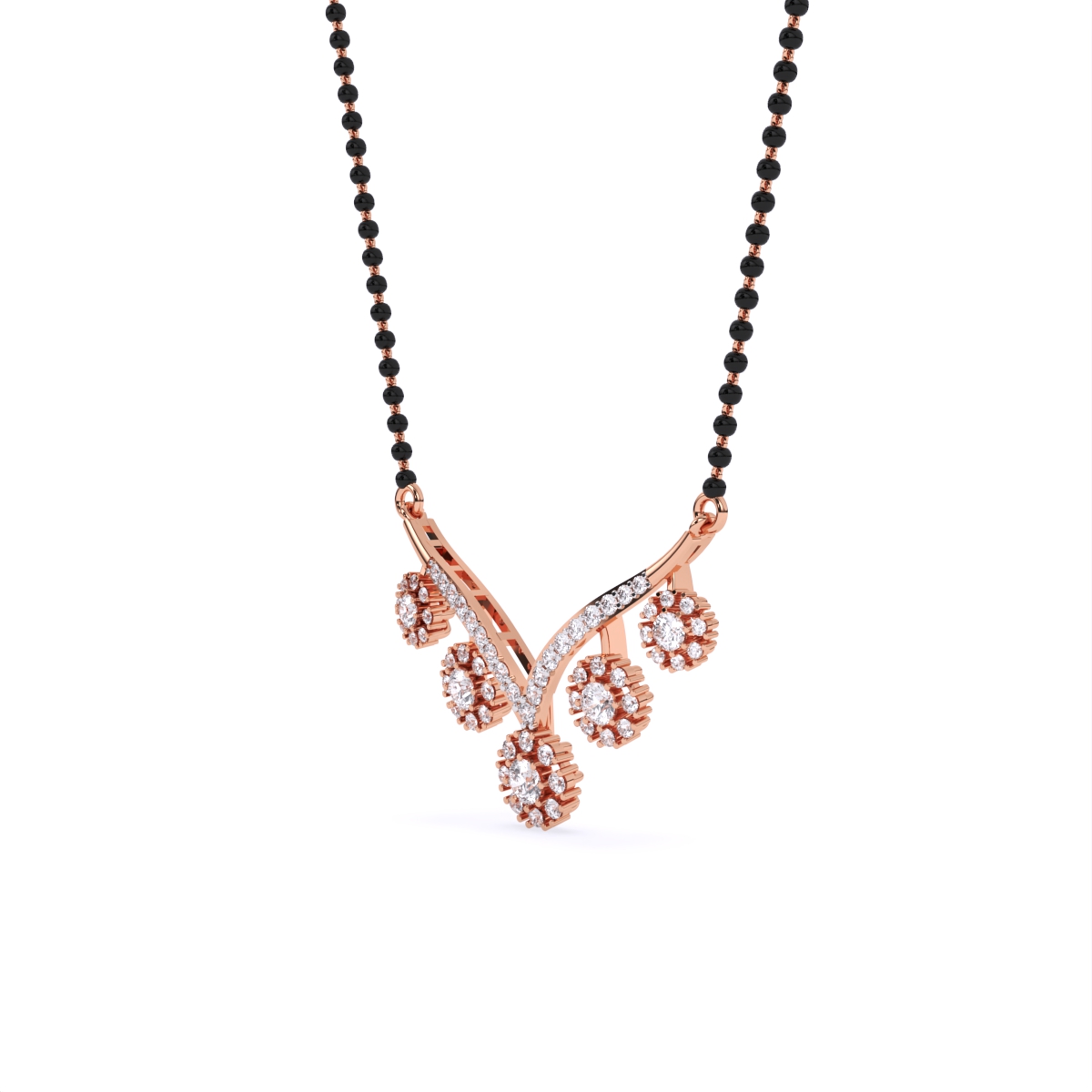Modern V-Shaped Floral Diamond Mangalsutra