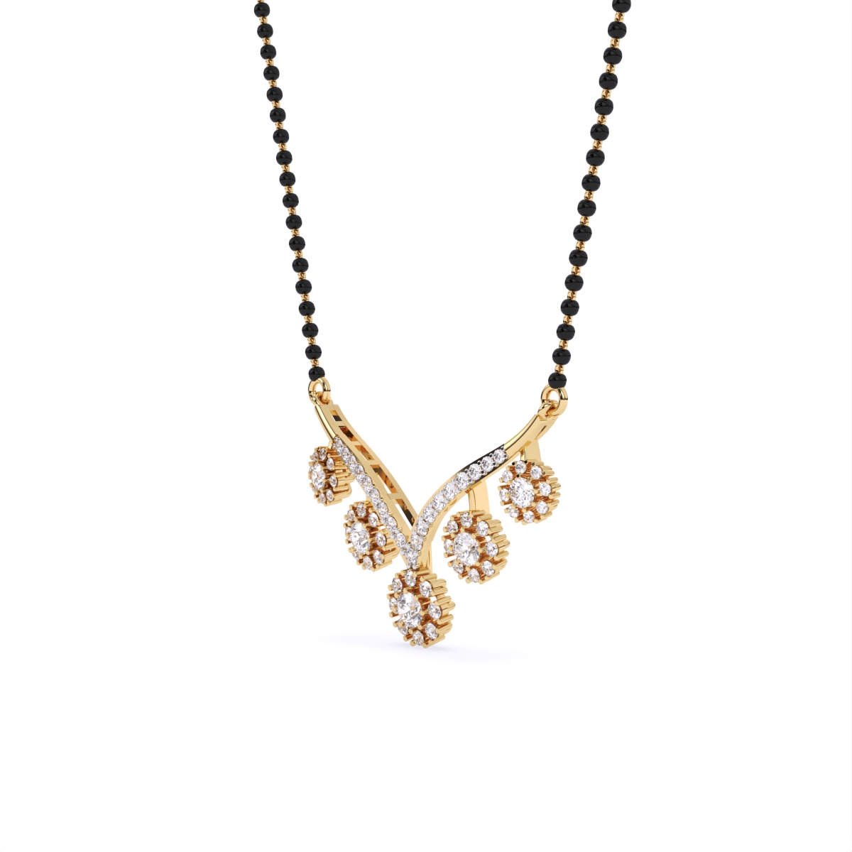 Modern V-Shaped Floral Diamond Mangalsutra