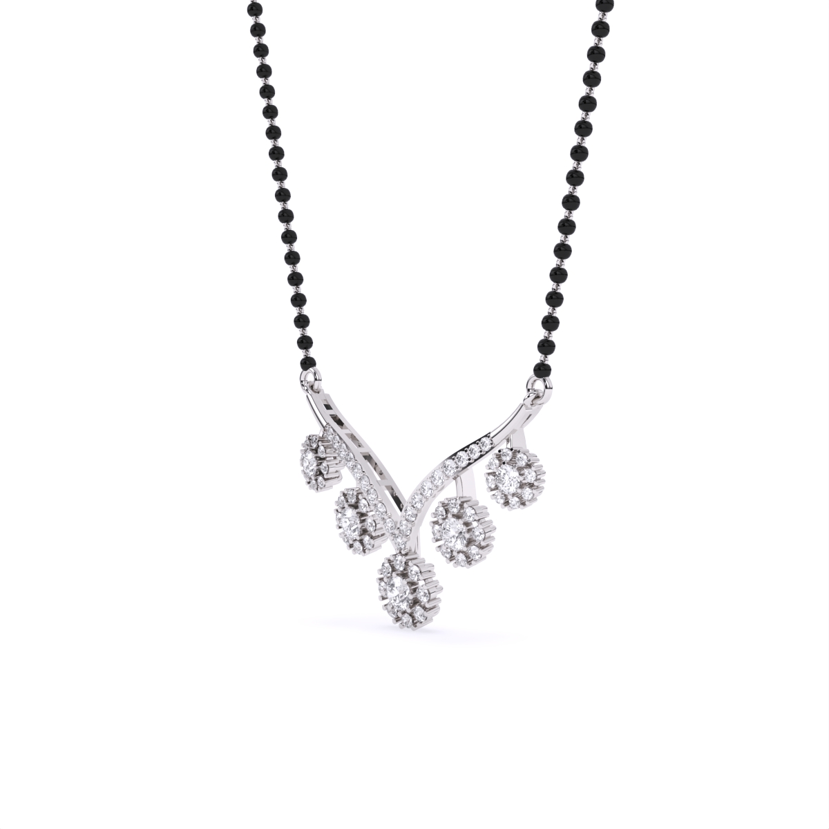 Modern V-Shaped Floral Diamond Mangalsutra
