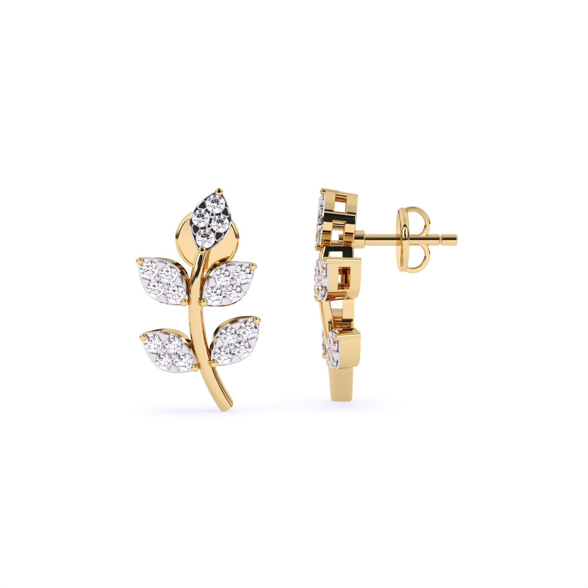Graceful Leaf Design Diamond Earrings