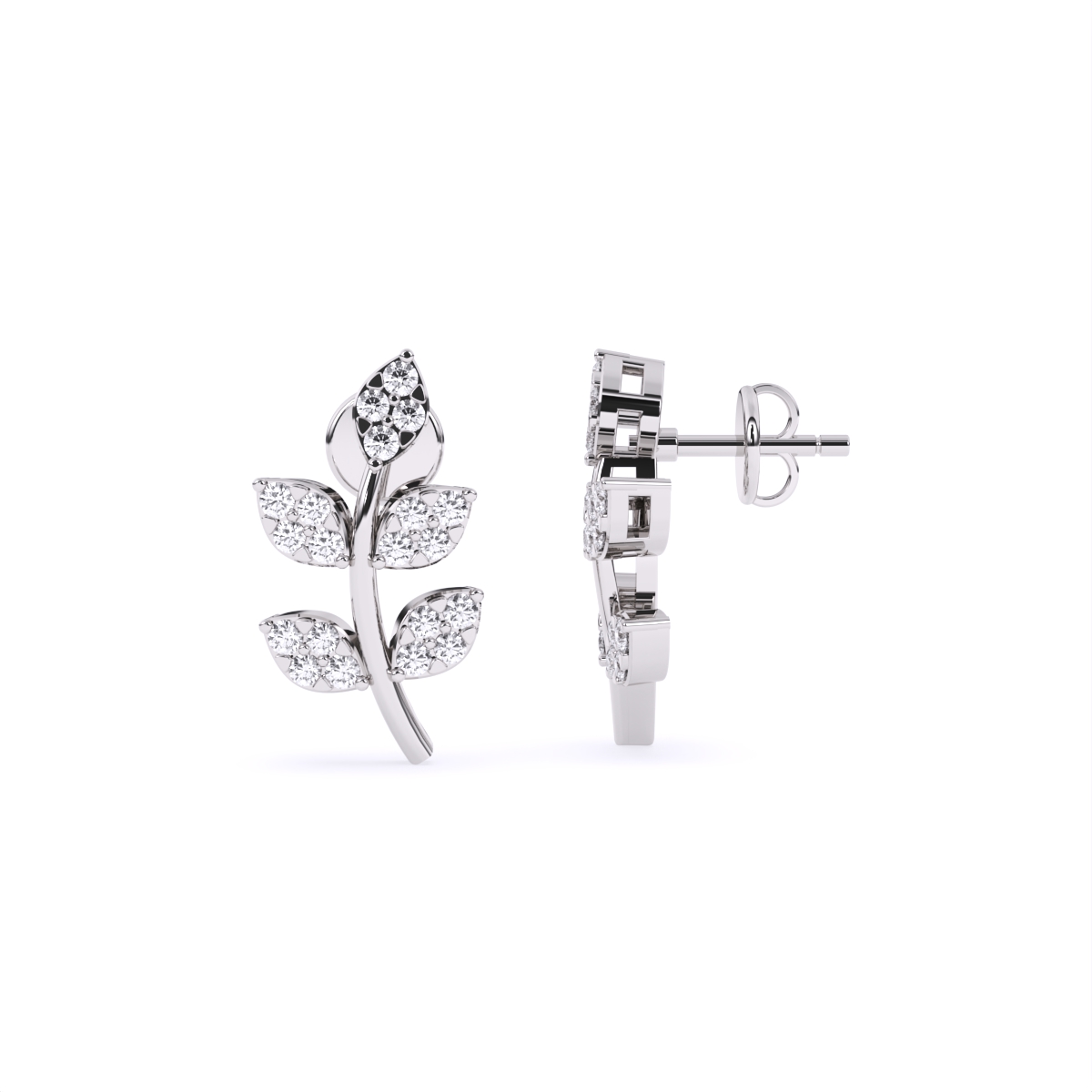 Graceful Leaf Design Diamond Earrings