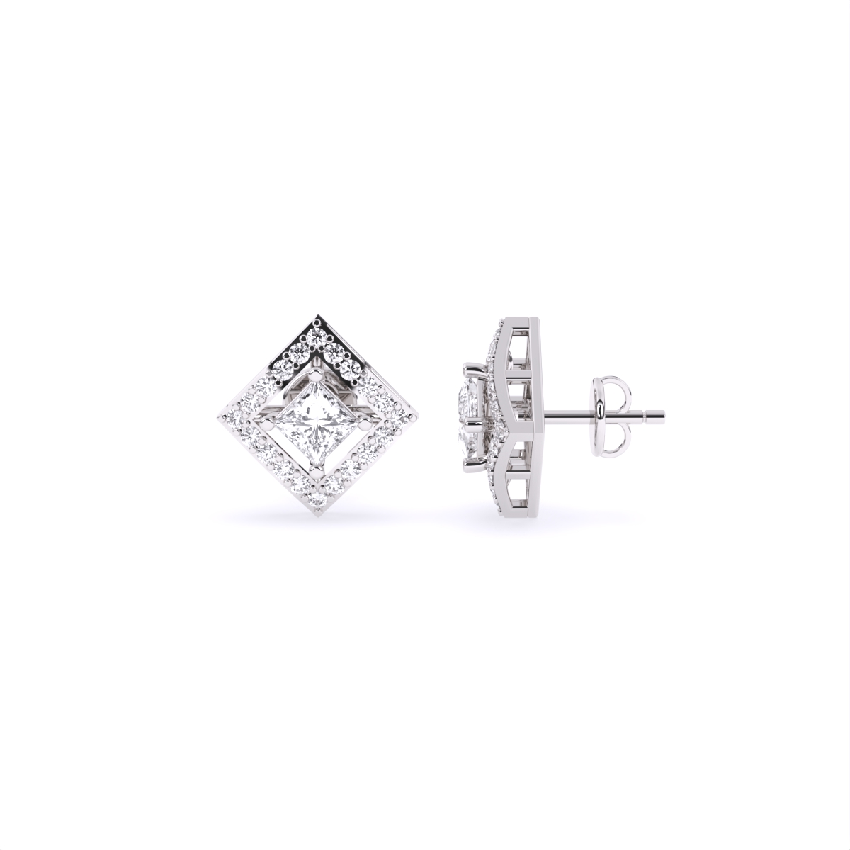 Princess Cut Shine Square Diamond Studs