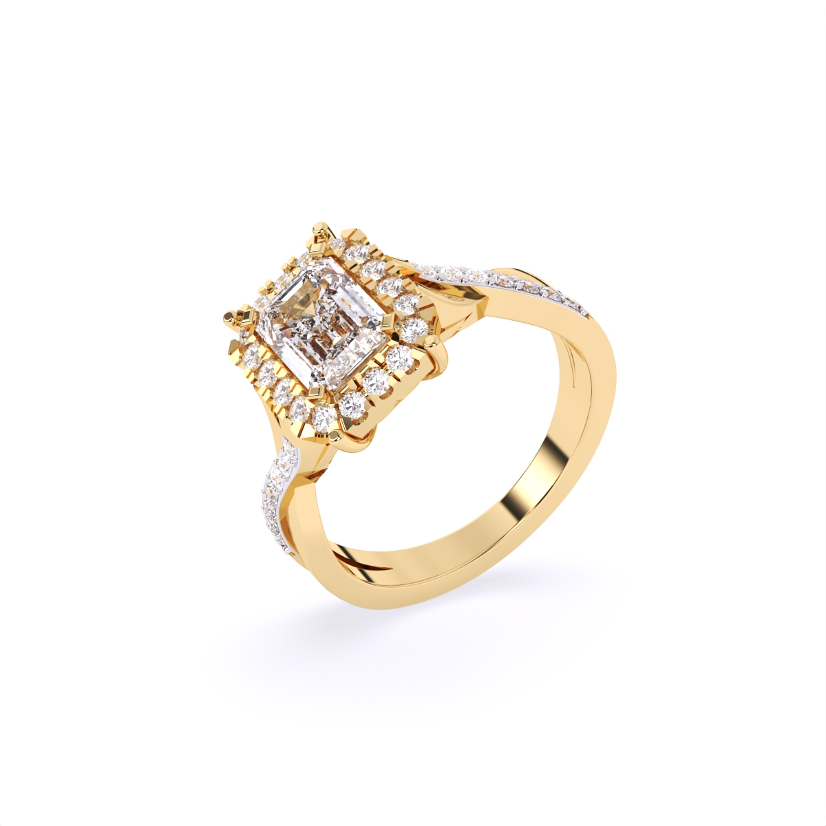 Emerald Cut Diamond With Cross Band Engagement Ring