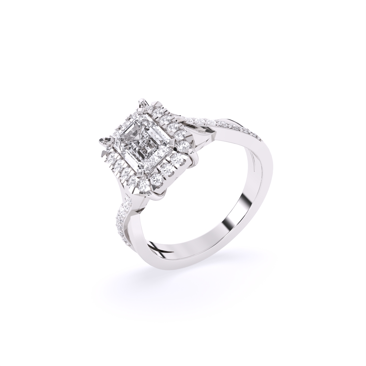 Emerald Cut Diamond With Cross Band Engagement Ring