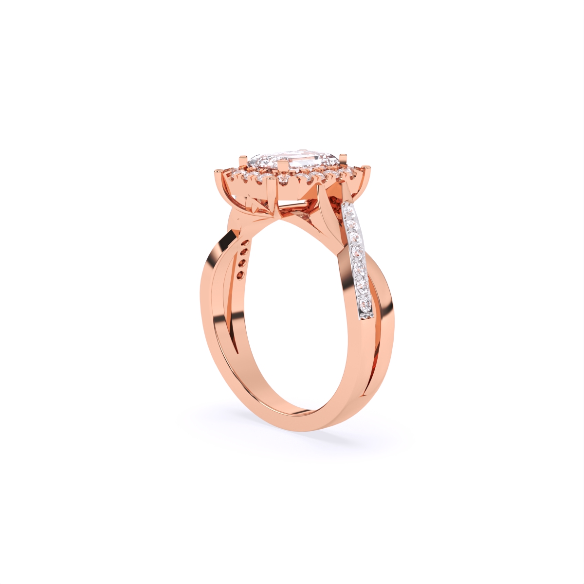 Emerald Cut Diamond With Cross Band Engagement Ring
