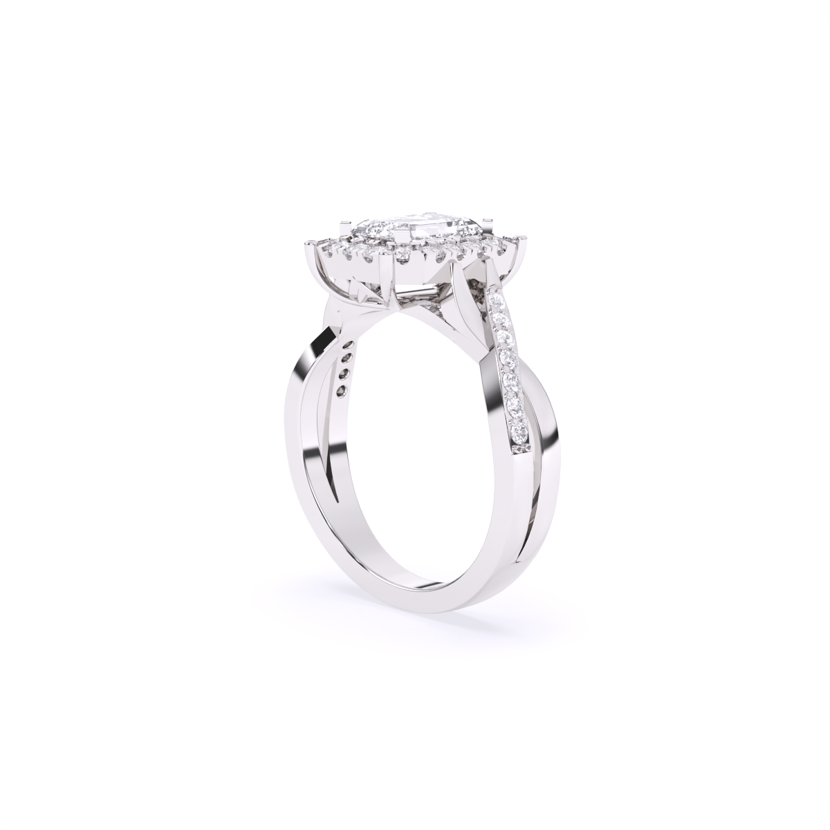 Emerald Cut Diamond With Cross Band Engagement Ring