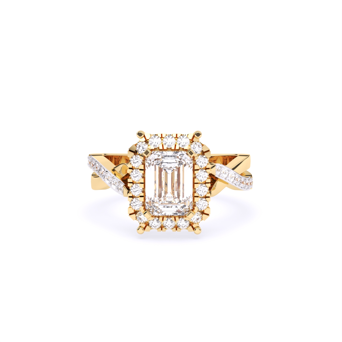 Emerald Cut Diamond With Cross Band Engagement Ring
