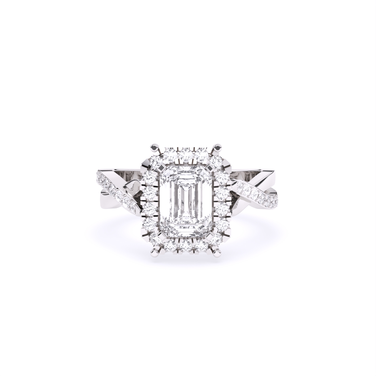 Emerald Cut Diamond With Cross Band Engagement Ring