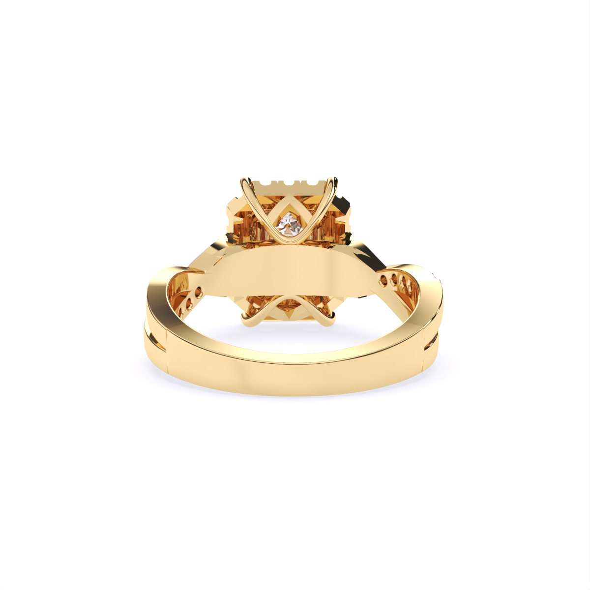 Emerald Cut Diamond With Cross Band Engagement Ring
