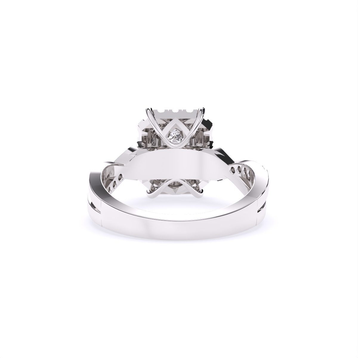 Emerald Cut Diamond With Cross Band Engagement Ring