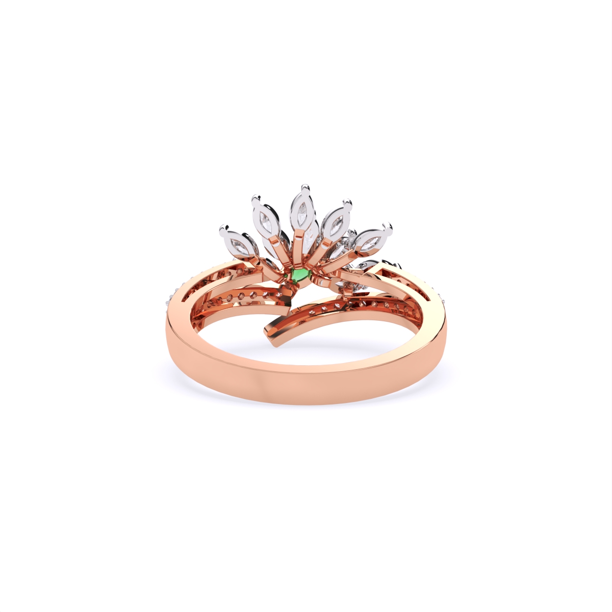 Stunning Diamond Floral With Green Stone Ring