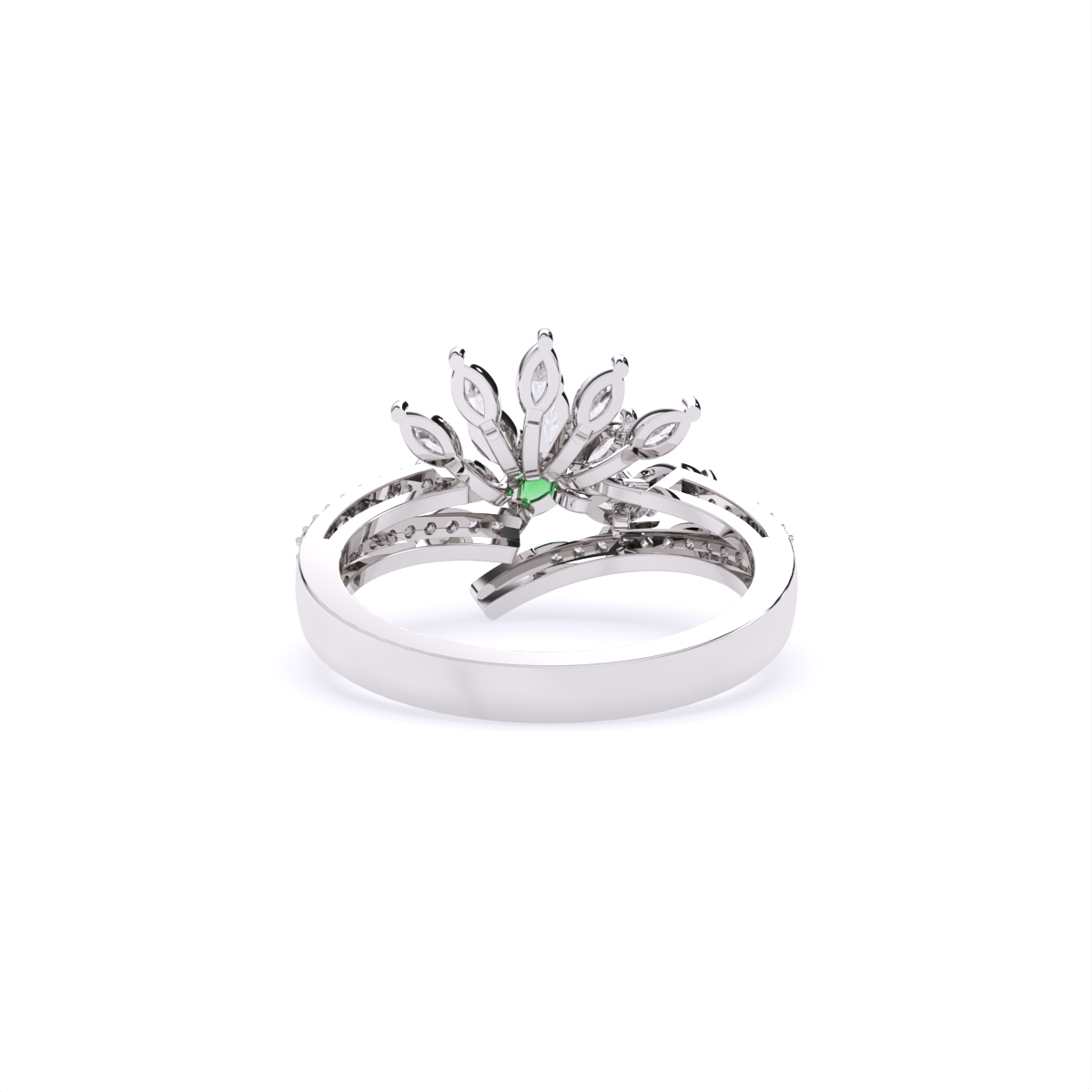 Stunning Diamond Floral With Green Stone Ring