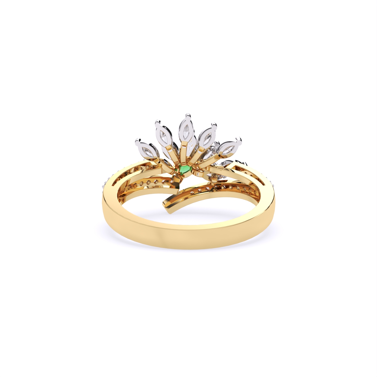 Stunning Diamond Floral With Green Stone Ring