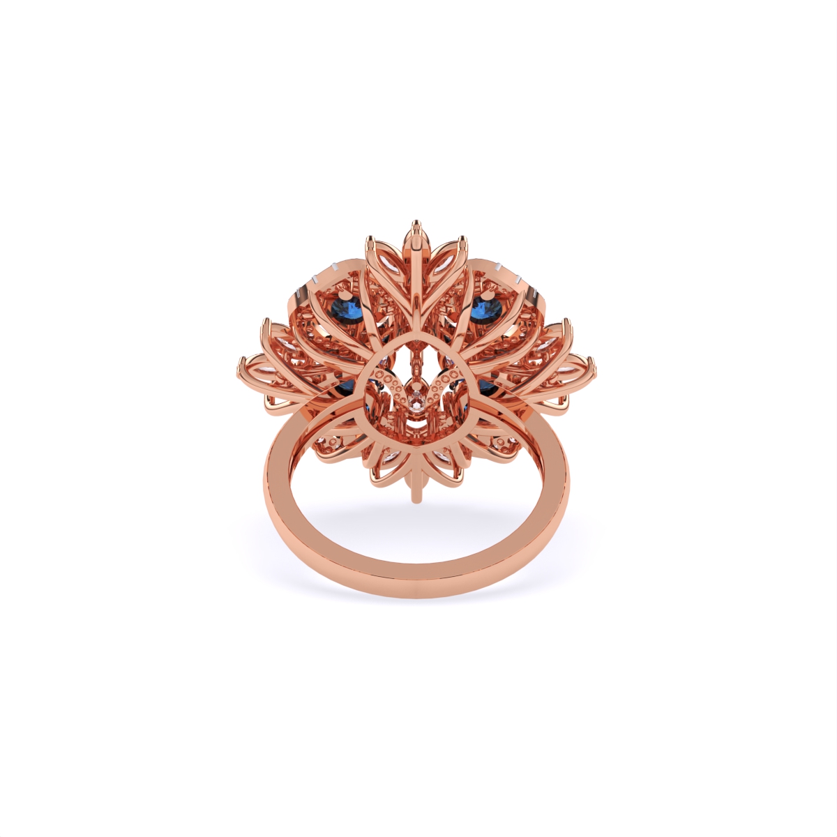 Luxurious Diamond Floral Ring With Blue Stone