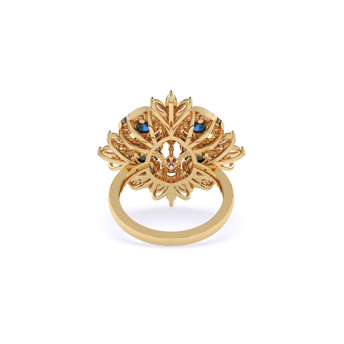 Luxurious Diamond Floral Ring With Blue Stone