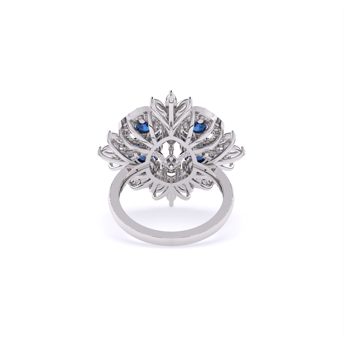 Luxurious Diamond Floral Ring With Blue Stone