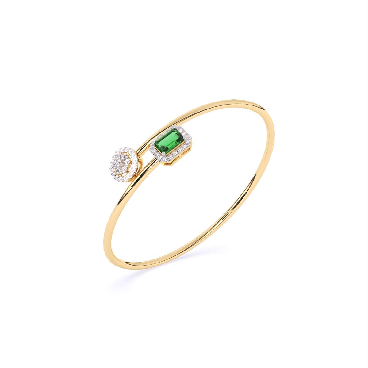 Elegant Emerald-Style Stone With Round Diamond Bracelet