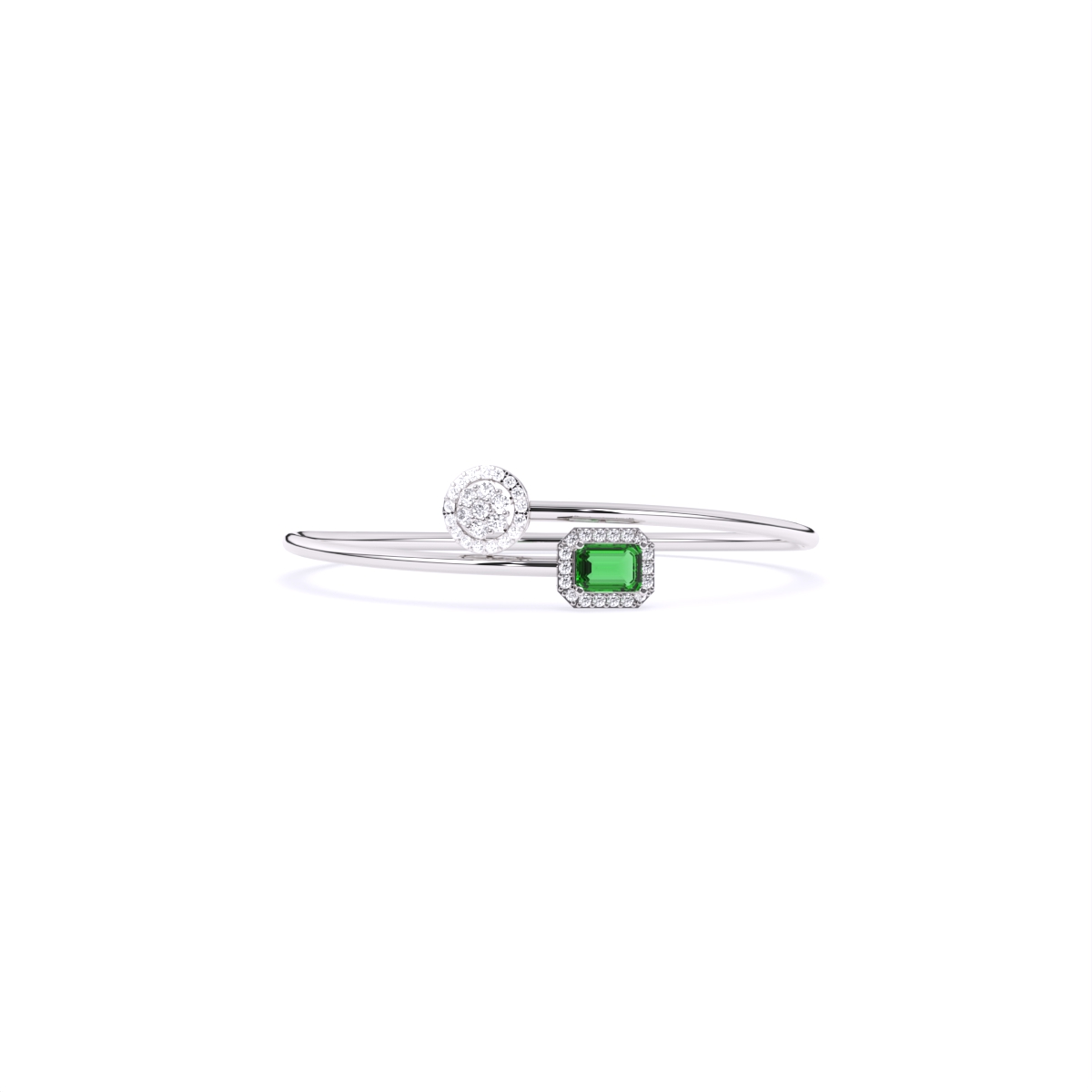 Elegant Emerald-Style Stone With Round Diamond Bracelet