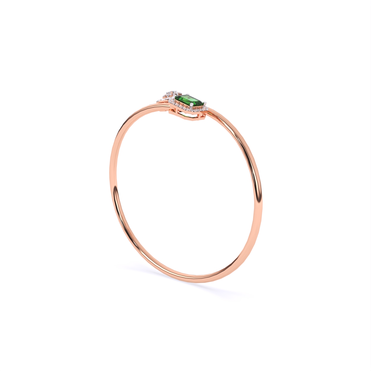 Elegant Emerald-Style Stone With Round Diamond Bracelet