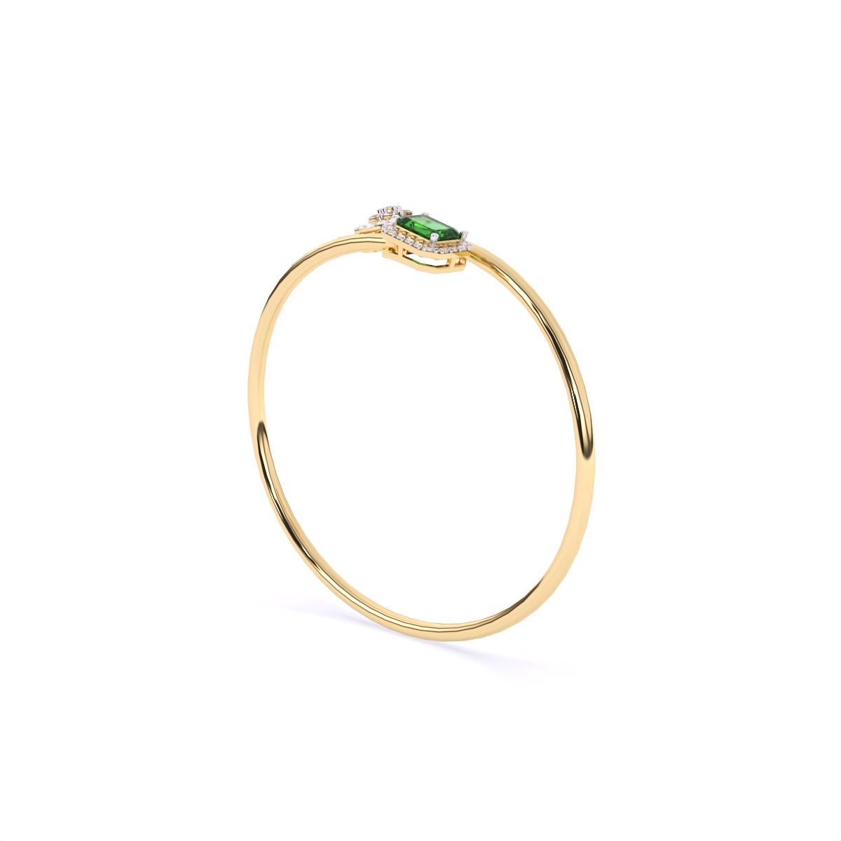 Elegant Emerald-Style Stone With Round Diamond Bracelet