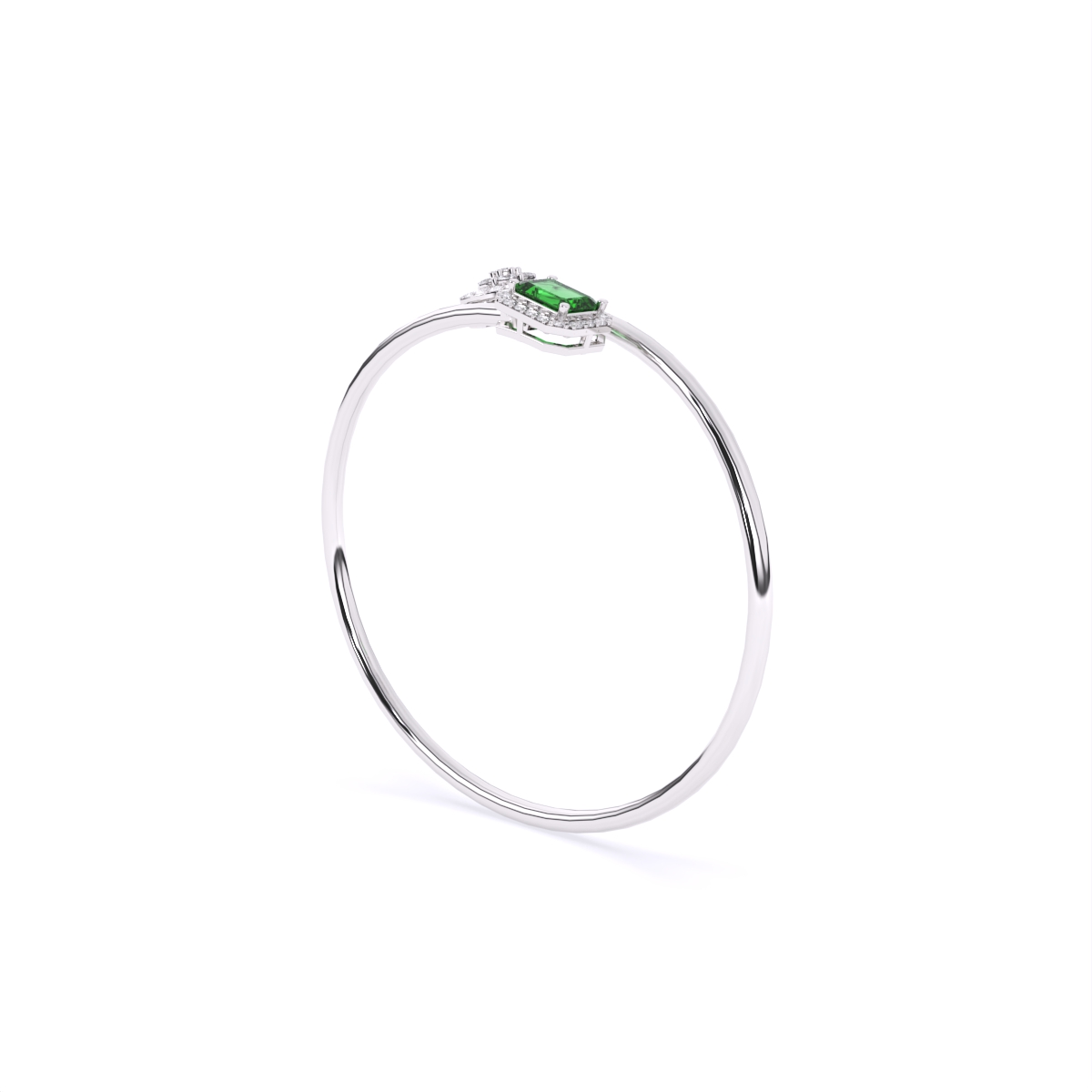 Elegant Emerald-Style Stone With Round Diamond Bracelet