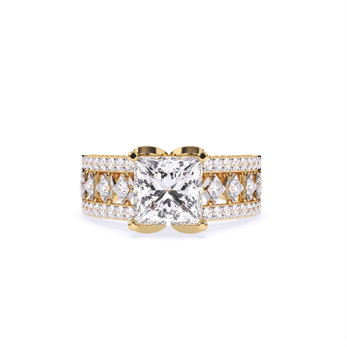 Princess Cut Solitaire Ring With Bold Diamond Band
