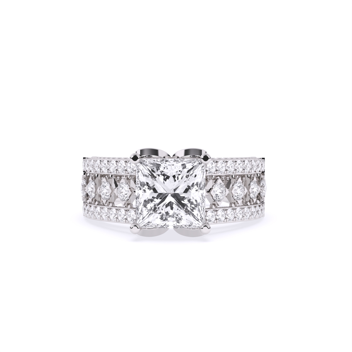 Princess Cut Solitaire Ring With Bold Diamond Band