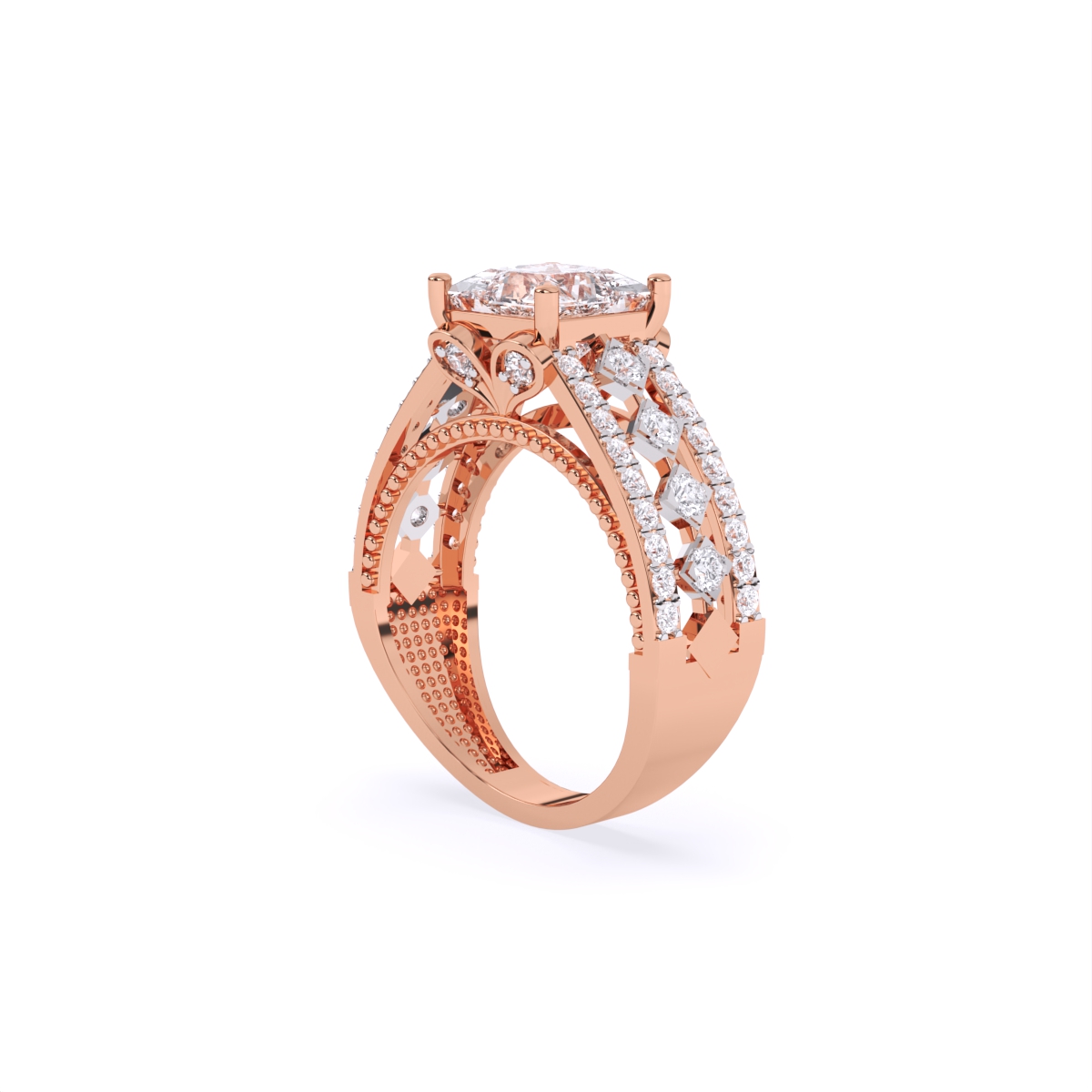 Princess Cut Solitaire Ring With Bold Diamond Band