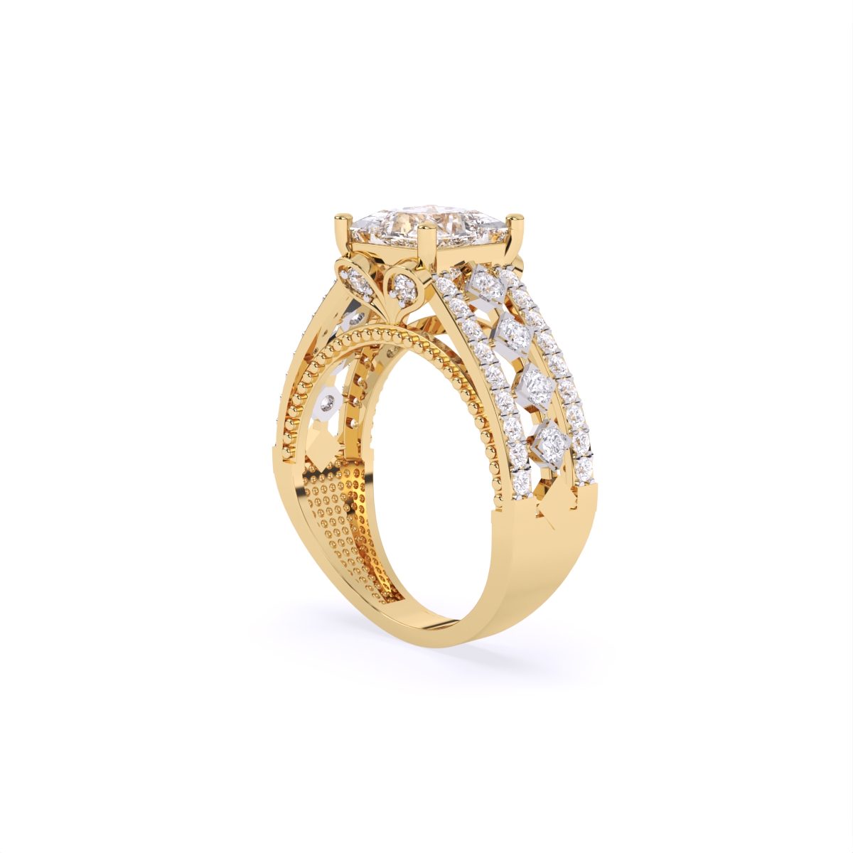 Princess Cut Solitaire Ring With Bold Diamond Band