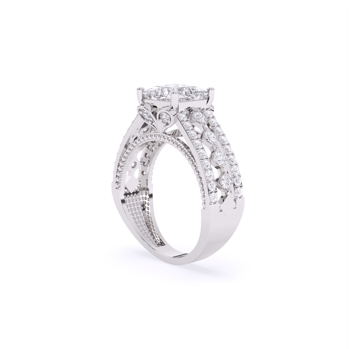 Princess Cut Solitaire Ring With Bold Diamond Band