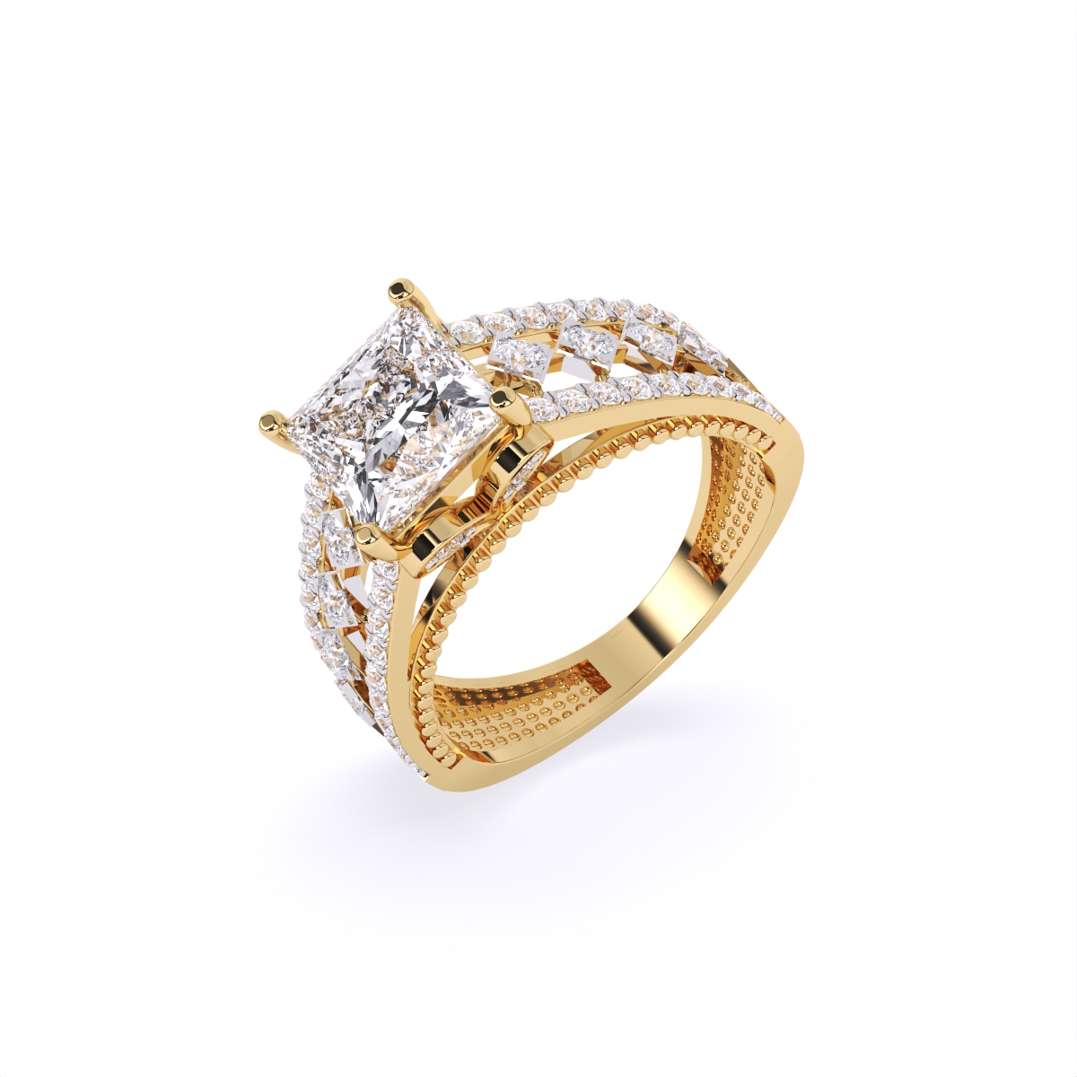 Princess Cut Solitaire Ring With Bold Diamond Band
