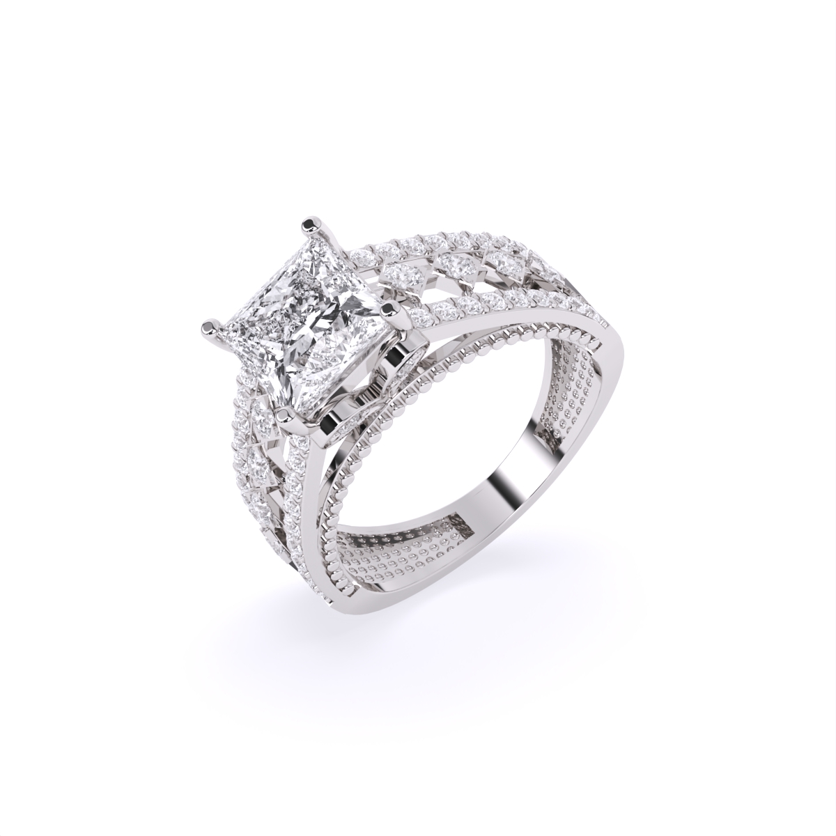 Princess Cut Solitaire Ring With Bold Diamond Band