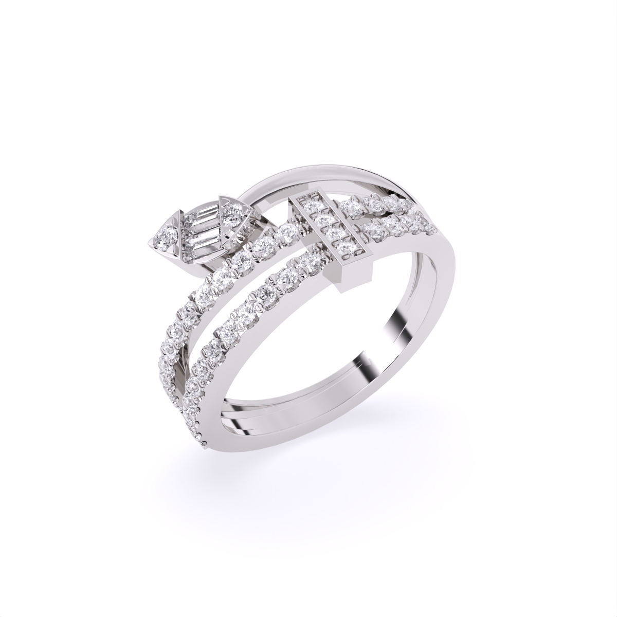 Modern Leaf-Cut Open Diamond Ring