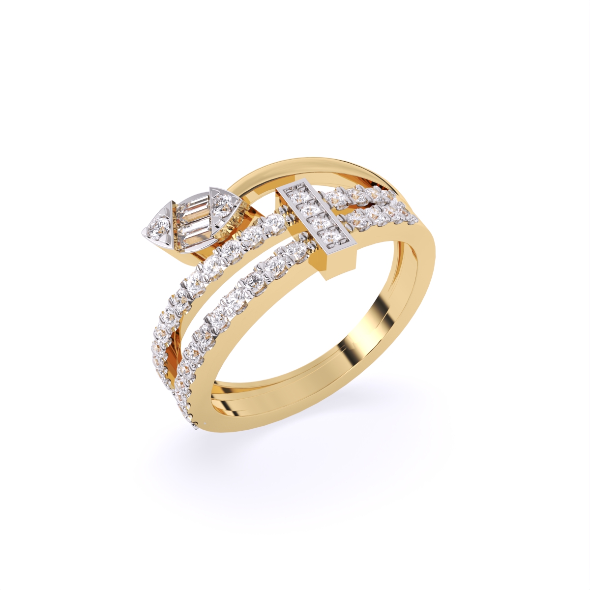 Modern Leaf-Cut Open Diamond Ring