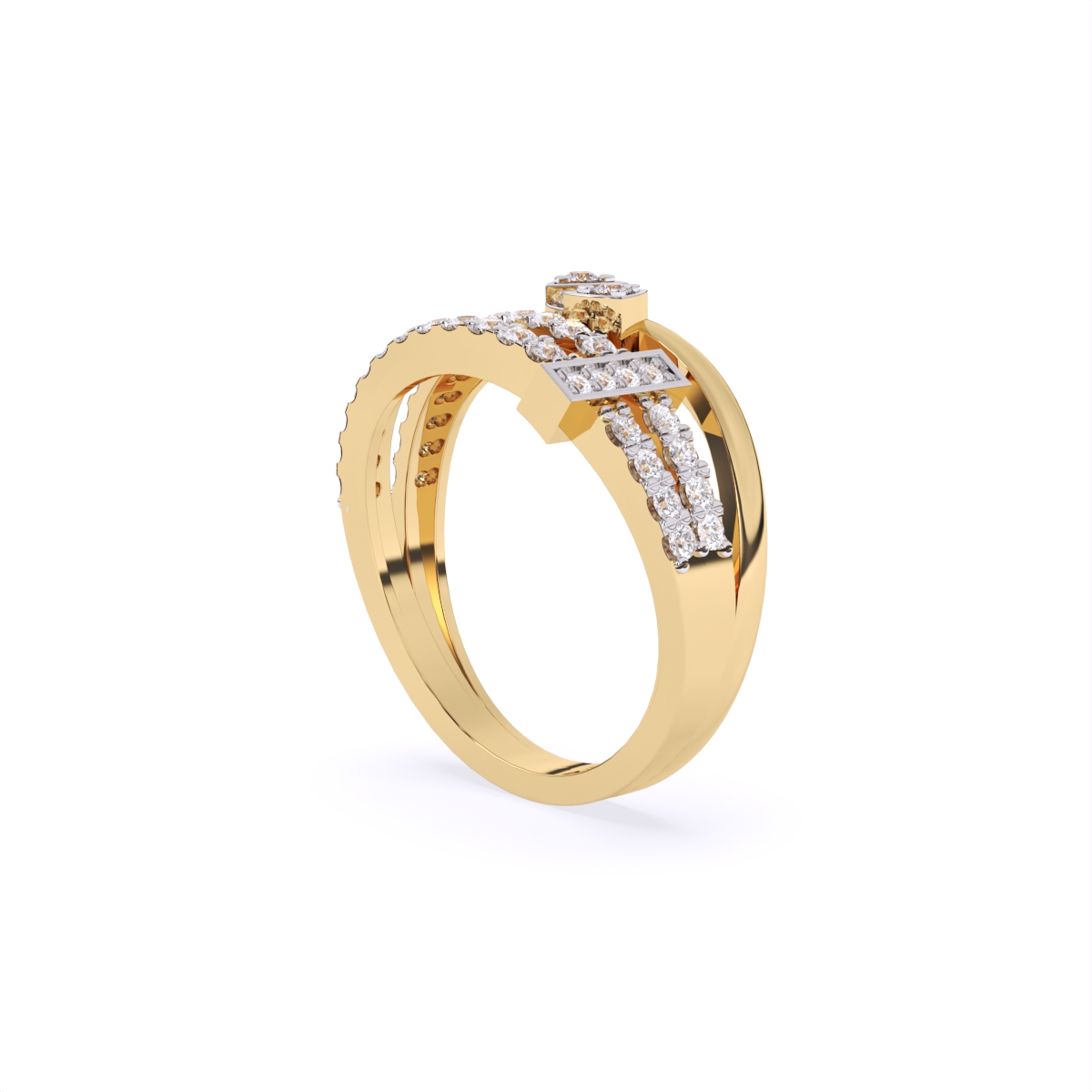 Modern Leaf-Cut Open Diamond Ring