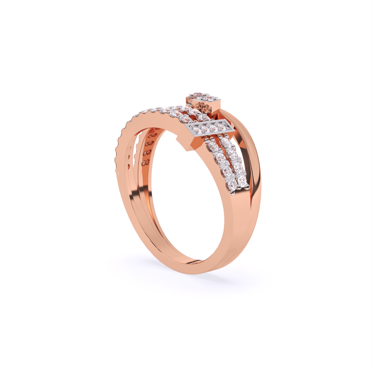 Modern Leaf-Cut Open Diamond Ring