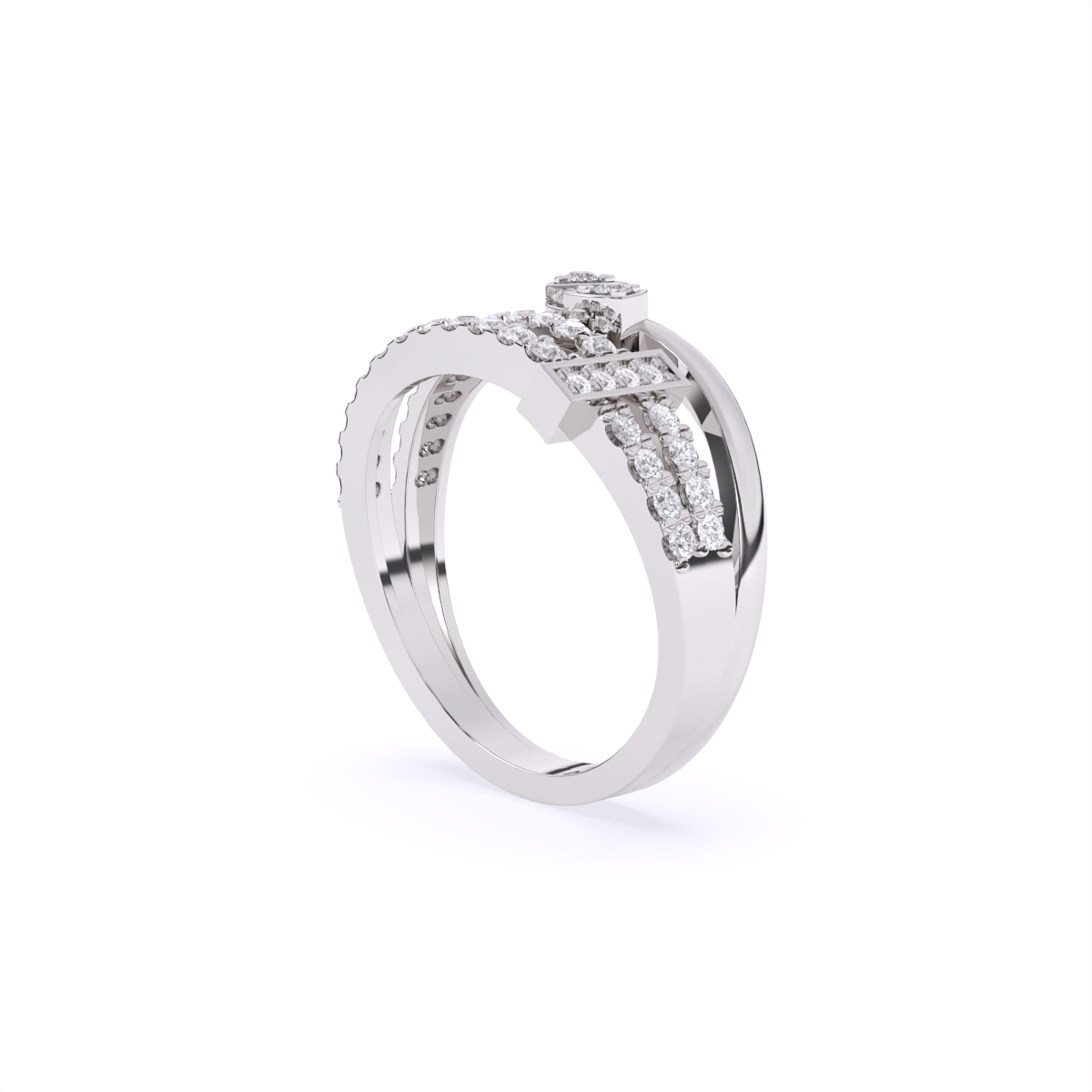 Modern Leaf-Cut Open Diamond Ring