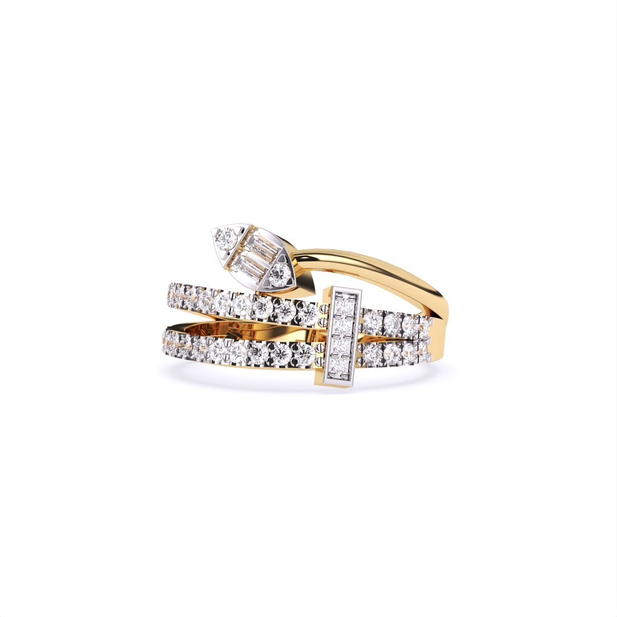 Modern Leaf-Cut Open Diamond Ring