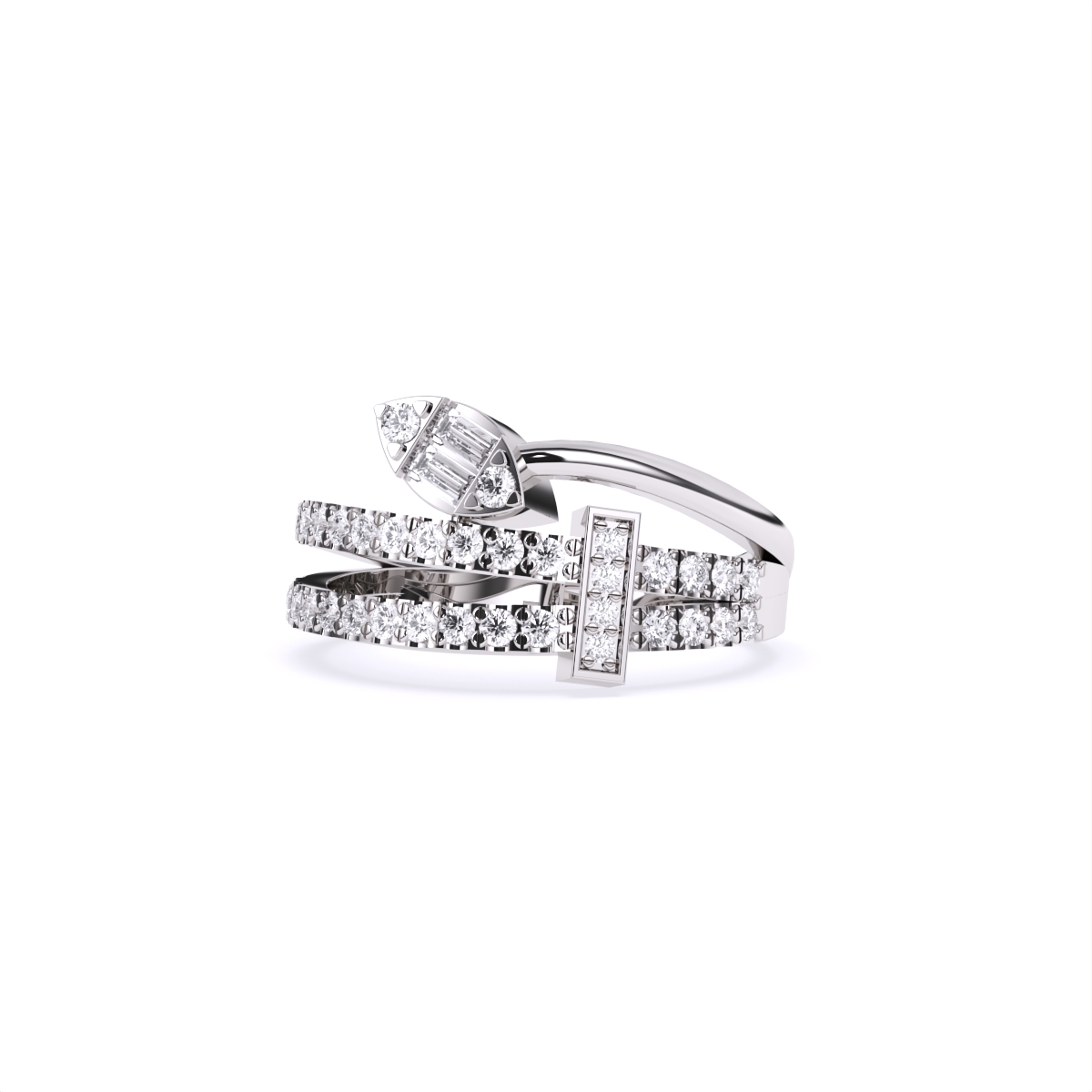 Modern Leaf-Cut Open Diamond Ring