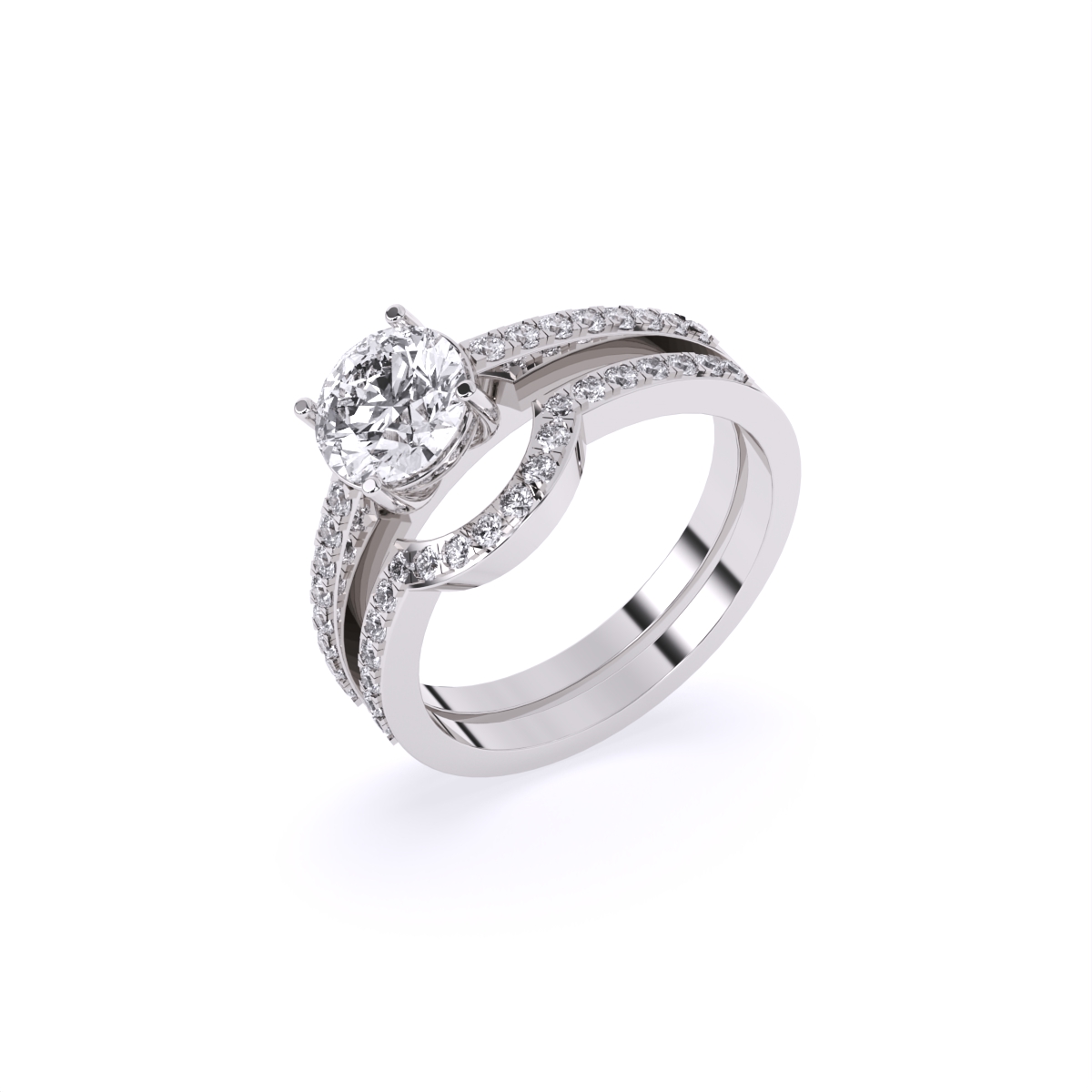 Curved Round Cut Diamond Ring With Double Band