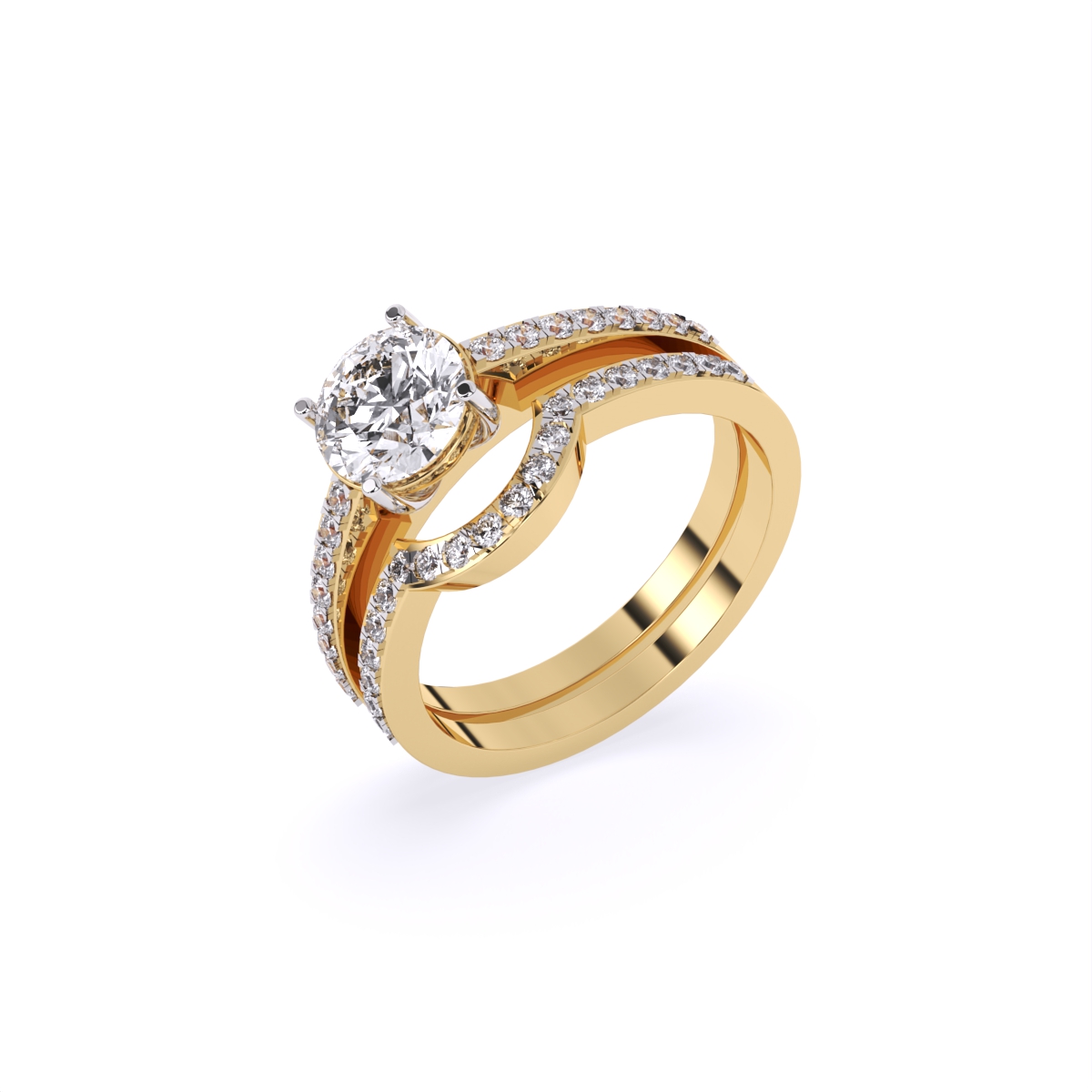 Curved Round Cut Diamond Ring With Double Band