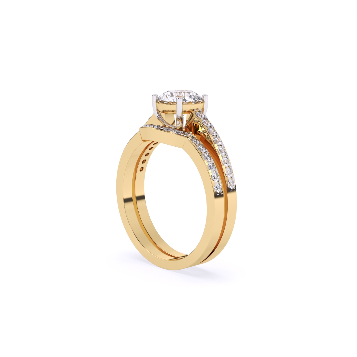 Curved Round Cut Diamond Ring With Double Band