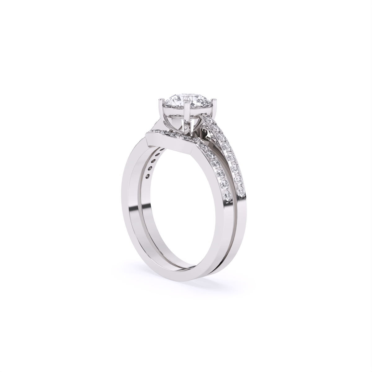 Curved Round Cut Diamond Ring With Double Band