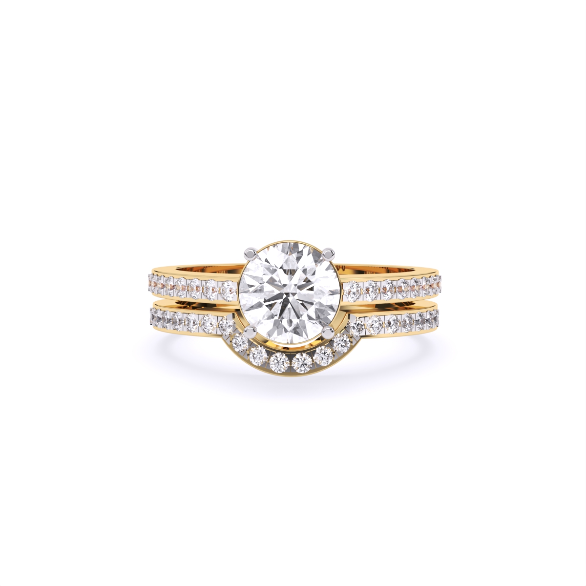 Curved Round Cut Diamond Ring With Double Band