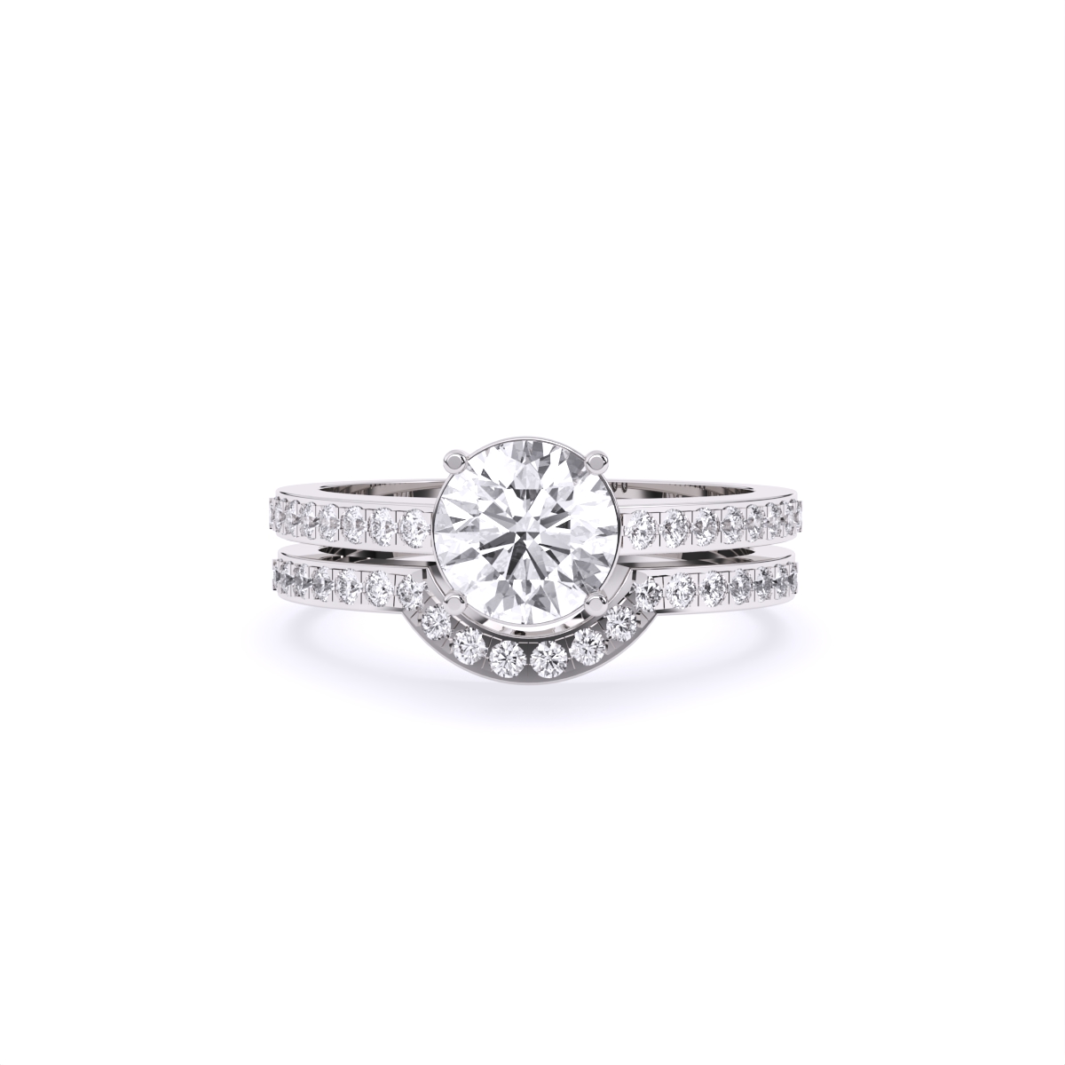 Curved Round Cut Diamond Ring With Double Band