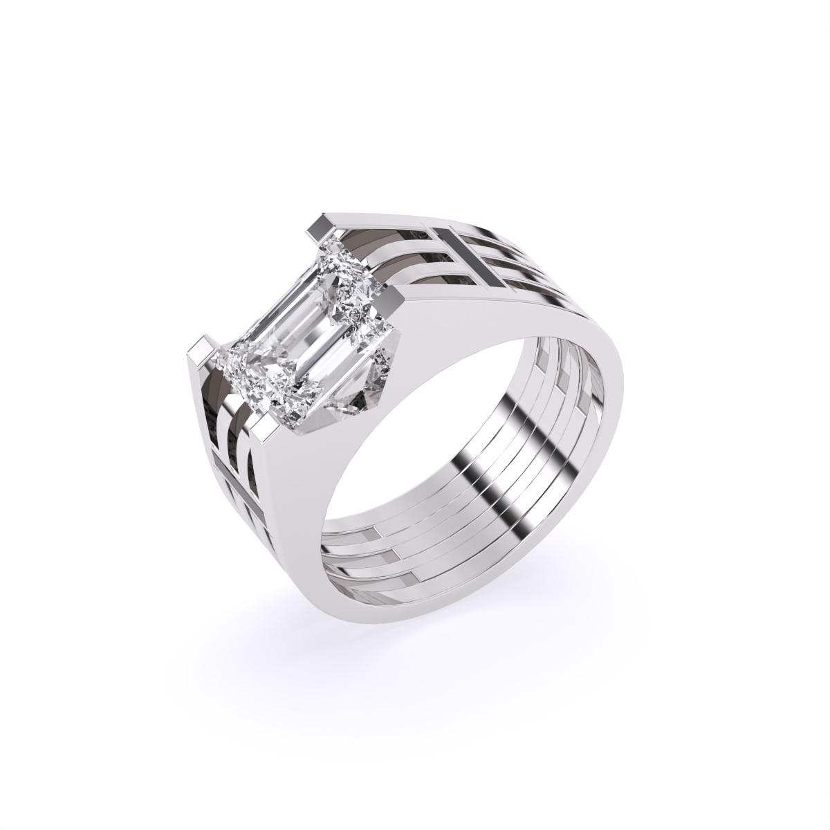 Modern Two-Tone Band with Emerald Cut Diamond Centerpiece
